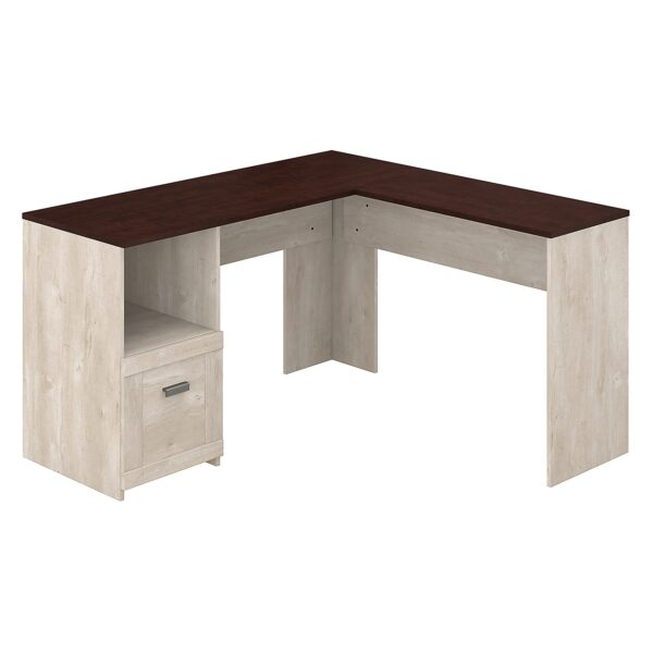 Bush Furniture Townhill 54W L Shaped Desk in Washed Gray and Madison Cherry