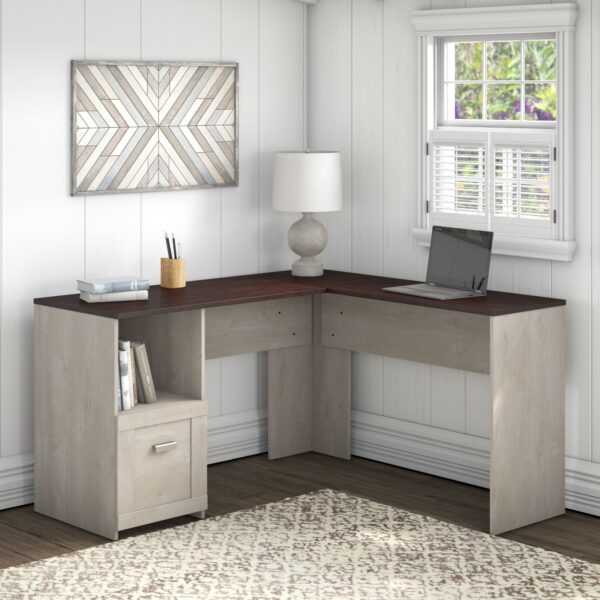 Bush Furniture Townhill 54W L Shaped Desk in Washed Gray and Madison Cherry - Image 2